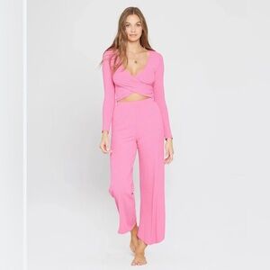 L'Space Gia Crop Top And Charlie Wide Leg Pants Set Bubblegum Pink M/ XS